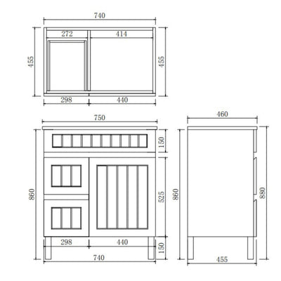 LUKKA ARCHILL FEDERATION BLACK 750MM SINGLE BOWL FLOOR STANDING VANITY (AVAILABLE IN LEFT AND RIGHT HAND DRAWER)