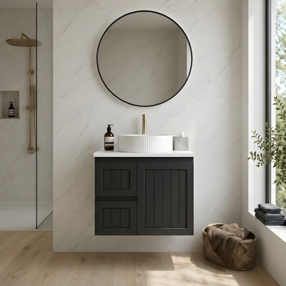 LUKKA ARCHILL FEDERATION BLACK 750MM SINGLE BOWL WALL HUNG VANITY (AVAILABLE IN LEFT AND RIGHT HAND DRAWER)