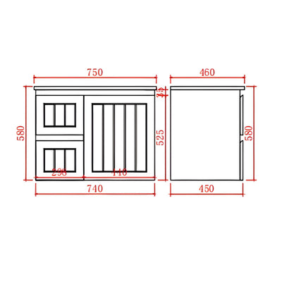 LUKKA ARCHILL FEDERATION BLACK 750MM SINGLE BOWL WALL HUNG VANITY (AVAILABLE IN LEFT AND RIGHT HAND DRAWER)
