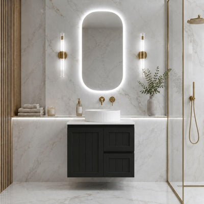 LUKKA ARCHILL FEDERATION BLACK 750MM SINGLE BOWL WALL HUNG VANITY (AVAILABLE IN LEFT AND RIGHT HAND DRAWER)