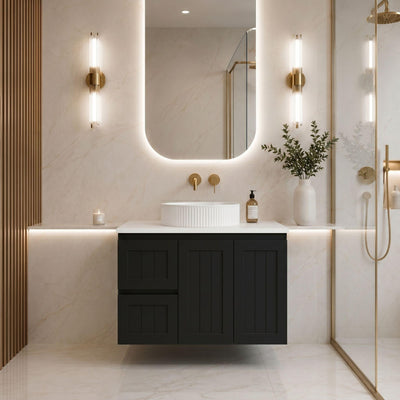 LUKKA ARCHILL FEDERATION MATTE BLACK 900MM SINGLE BOWL WALL HUNG VANITY (AVAILABLE IN LEFT AND RIGHT HAND DRAWER)