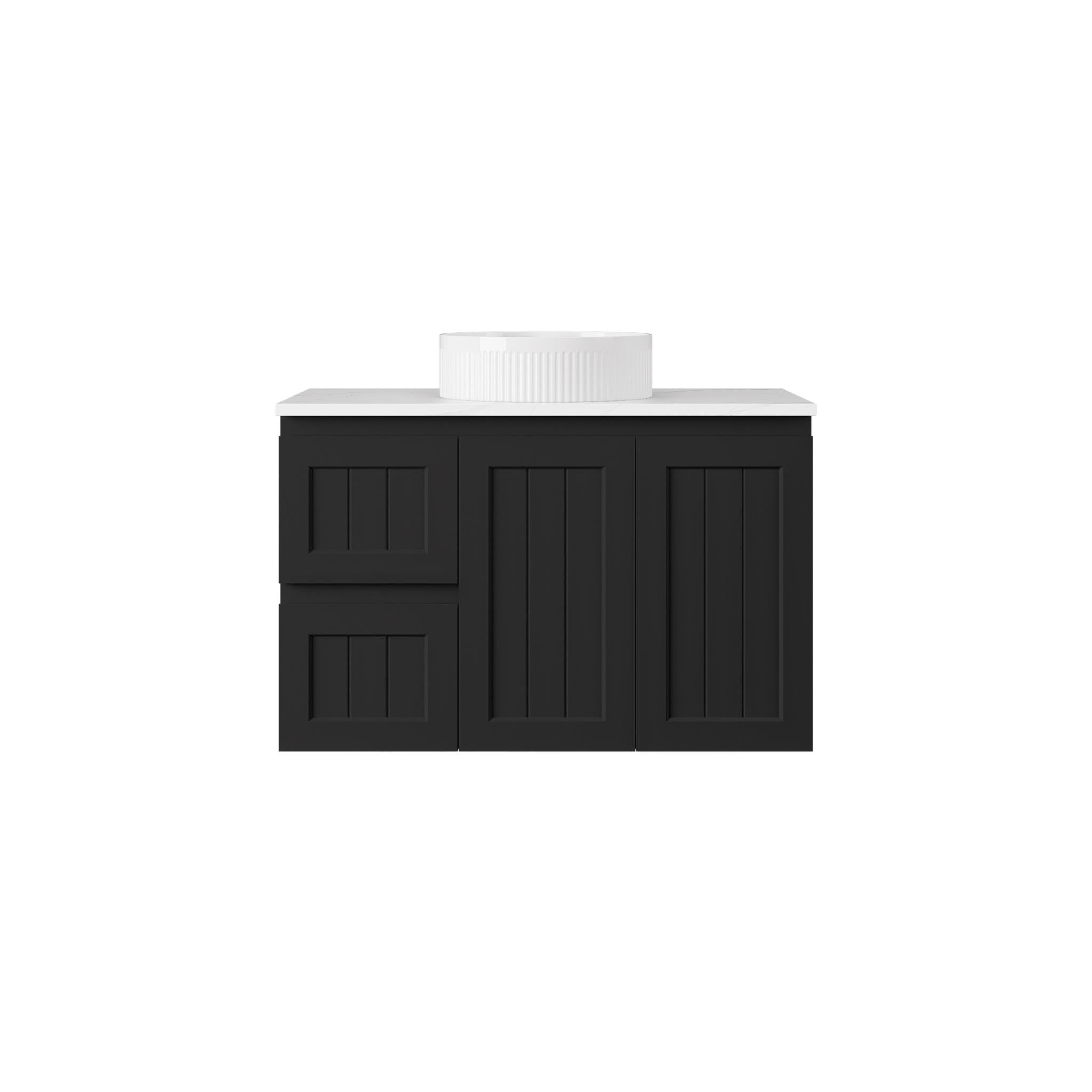 LUKKA ARCHILL FEDERATION MATTE BLACK 900MM SINGLE BOWL WALL HUNG VANITY (AVAILABLE IN LEFT AND RIGHT HAND DRAWER)