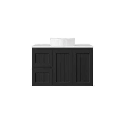 LUKKA ARCHILL FEDERATION MATTE BLACK 900MM SINGLE BOWL WALL HUNG VANITY (AVAILABLE IN LEFT AND RIGHT HAND DRAWER)