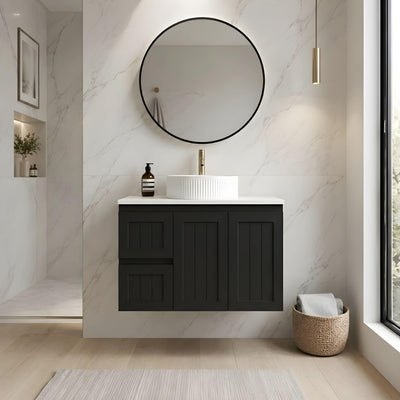 LUKKA ARCHILL FEDERATION MATTE BLACK 900MM SINGLE BOWL WALL HUNG VANITY (AVAILABLE IN LEFT AND RIGHT HAND DRAWER)