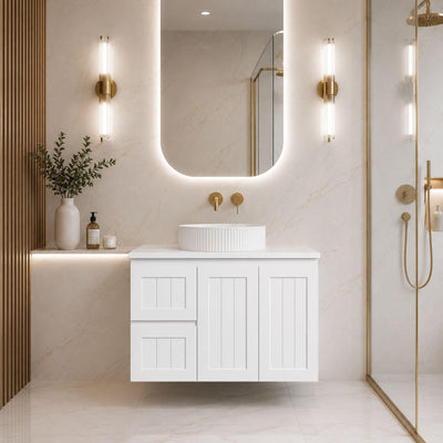 LUKKA ARCHILL FEDERATION MATTE WHITE 900MM SINGLE BOWL WALL HUNG VANITY (AVAILABLE IN LEFT AND RIGHT HAND DRAWER)