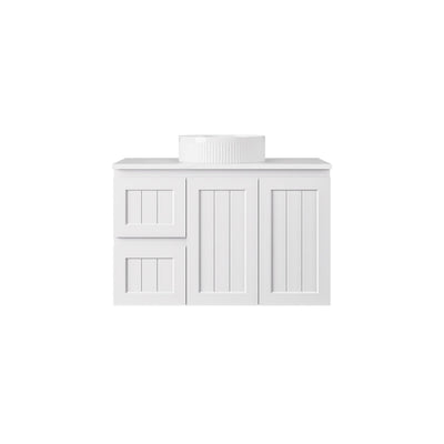 LUKKA ARCHILL FEDERATION MATTE WHITE 900MM SINGLE BOWL WALL HUNG VANITY (AVAILABLE IN LEFT AND RIGHT HAND DRAWER)