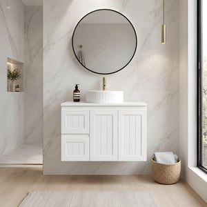 LUKKA ARCHILL FEDERATION MATTE WHITE 900MM SINGLE BOWL WALL HUNG VANITY (AVAILABLE IN LEFT AND RIGHT HAND DRAWER)