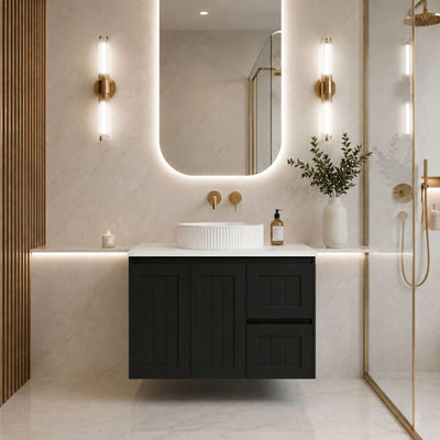 LUKKA ARCHILL FEDERATION MATTE BLACK 900MM SINGLE BOWL WALL HUNG VANITY (AVAILABLE IN LEFT AND RIGHT HAND DRAWER)