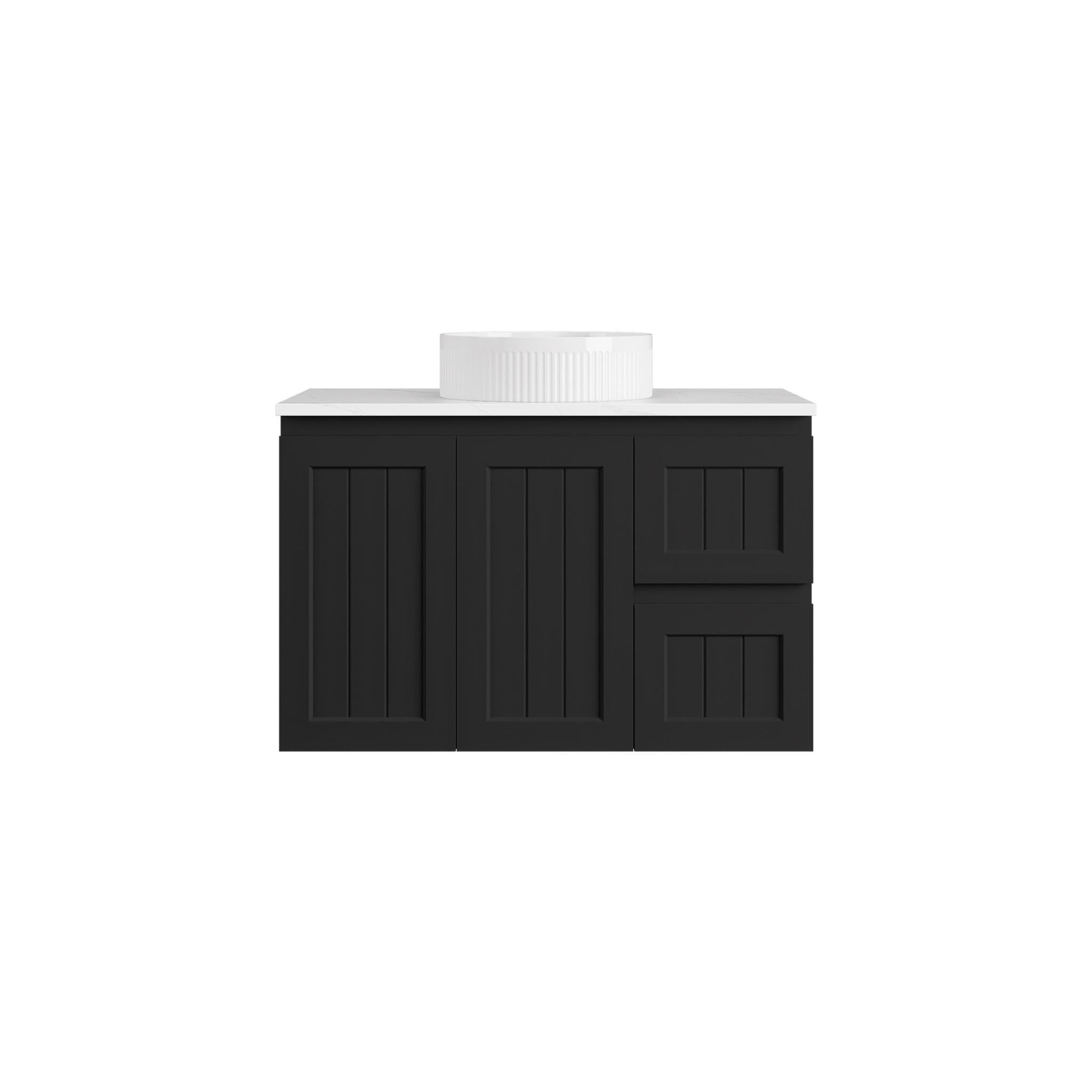 LUKKA ARCHILL FEDERATION MATTE BLACK 900MM SINGLE BOWL WALL HUNG VANITY (AVAILABLE IN LEFT AND RIGHT HAND DRAWER)
