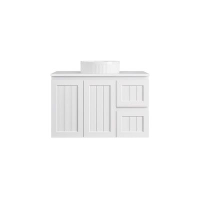 LUKKA ARCHILL FEDERATION MATTE WHITE 900MM SINGLE BOWL WALL HUNG VANITY (AVAILABLE IN LEFT AND RIGHT HAND DRAWER)