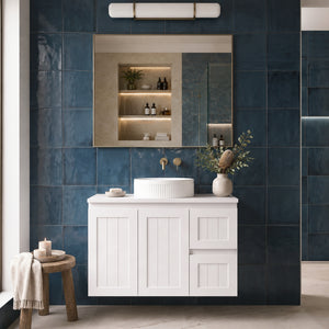 LUKKA ARCHILL FEDERATION MATTE WHITE 900MM SINGLE BOWL WALL HUNG VANITY (AVAILABLE IN LEFT AND RIGHT HAND DRAWER)