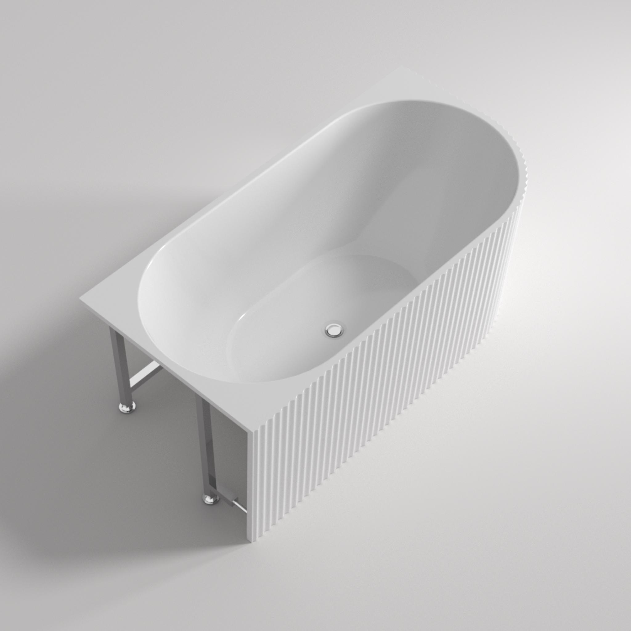 LUKKA BINGE FLUTED FREESTANDING LEFT CORNER BATHTUB MATTE WHITE (AVAILABLE IN 1500MM AND 1700MM)