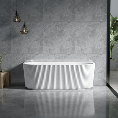 LUKKA BINGIE FLUTED SKIRT BACK TO WALL BATHTUB GLOSS WHITE (AVAILABLE IN 1500MM AND 1700MM)