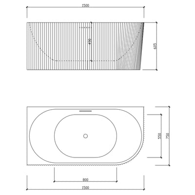 LUKKA BINGE FLUTED FREESTANDING LEFT CORNER BATHTUB OVERFLOW GLOSS WHITE (AVAILABLE IN 1500MM AND 1700MM)