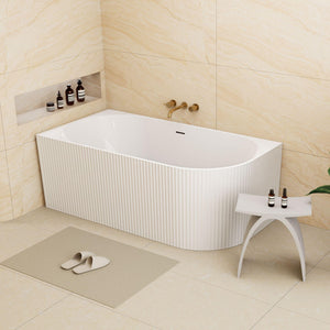 LUKKA BINGE FLUTED FREESTANDING LEFT CORNER BATHTUB OVERFLOW GLOSS WHITE (AVAILABLE IN 1500MM AND 1700MM)