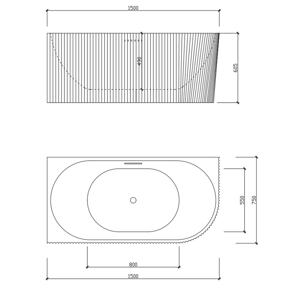 LUKKA BINGE FLUTED FREESTANDING LEFT CORNER BATHTUB GLOSS WHITE (AVAILABLE IN 1500MM AND 1700MM)
