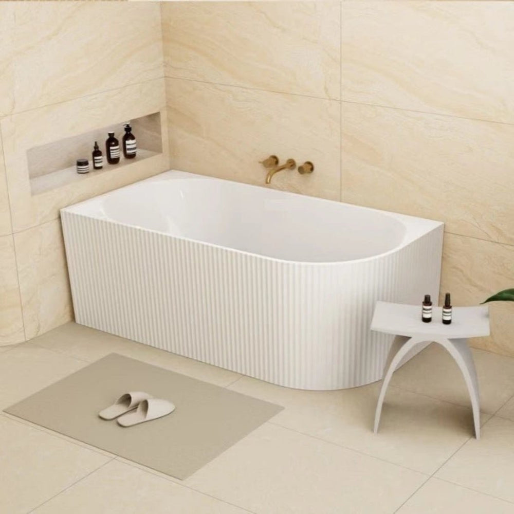 LUKKA BINGE FLUTED FREESTANDING LEFT CORNER BATHTUB MATTE WHITE (AVAILABLE IN 1500MM AND 1700MM)