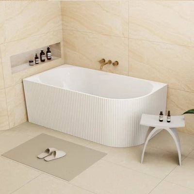 LUKKA BINGE FLUTED FREESTANDING LEFT CORNER BATHTUB MATTE WHITE (AVAILABLE IN 1500MM AND 1700MM)
