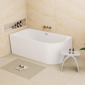 LUKKA BINGE FLUTED FREESTANDING LEFT CORNER BATHTUB OVERFLOW MATTE WHITE (AVAILABLE IN 1500MM AND 1700MM)