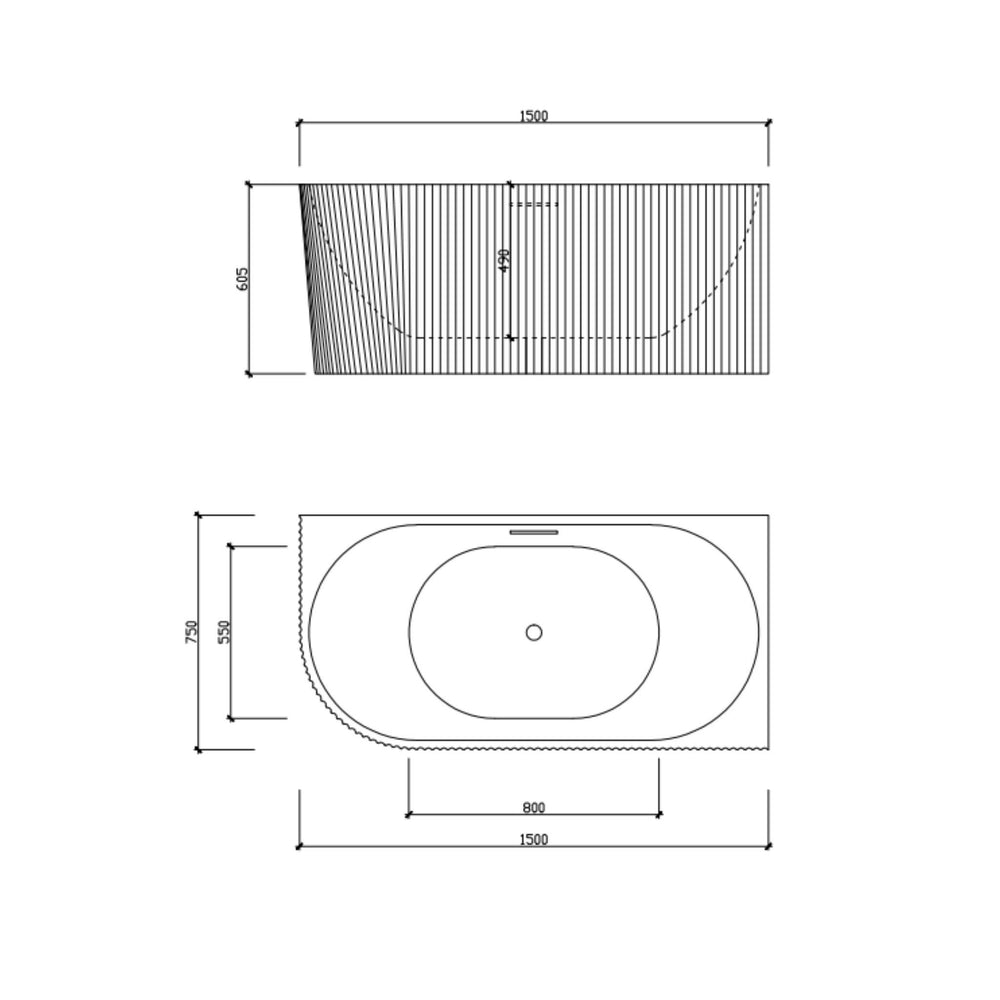 LUKKA BINGE FLUTED FREESTANDING RIGHT CORNER BATHTUB OVERFLOW GLOSS WHITE (AVAILABLE IN 1500MM AND 1700MM)