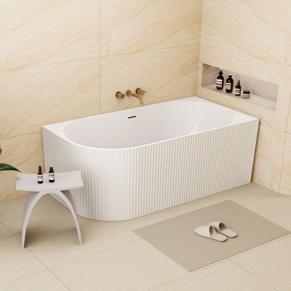 LUKKA BINGE FLUTED FREESTANDING RIGHT CORNER BATHTUB OVERFLOW GLOSS WHITE (AVAILABLE IN 1500MM AND 1700MM)