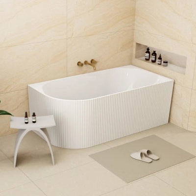 LUKKA BINGE FLUTED FREESTANDING RIGHT CORNER BATHTUB MATTE WHITE (AVAILABLE IN 1500MM AND 1700MM)