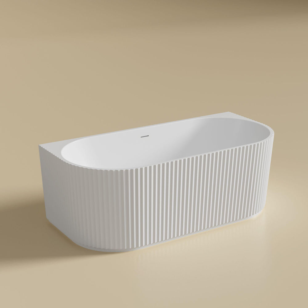 LUKKA BINGIE FLUTED SKIRT BACK TO WALL BATHTUB OVERFLOW GLOSS WHITE (AVAILABLE IN 1500MM AND 1700MM)