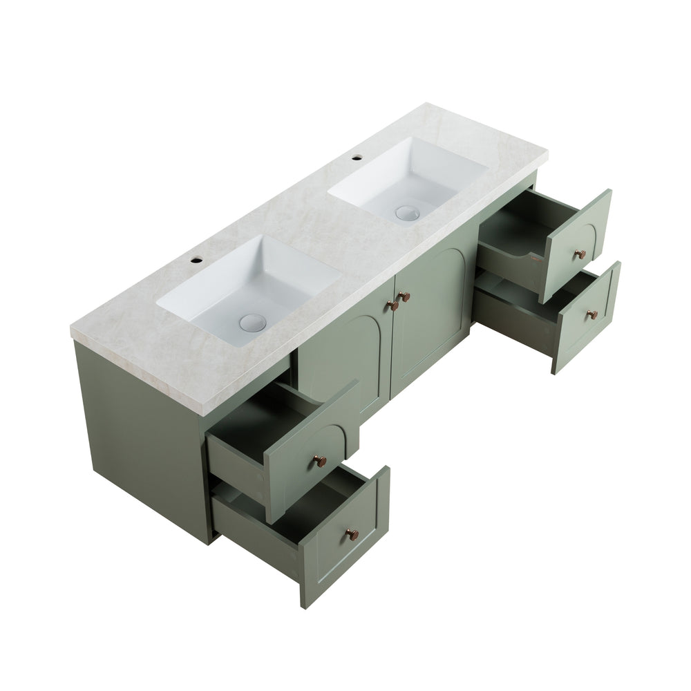 LUKKA CHESTER FEDERATION OLIVE GREEN 1500MM DOUBLE BOWL WALL HUNG VANITY