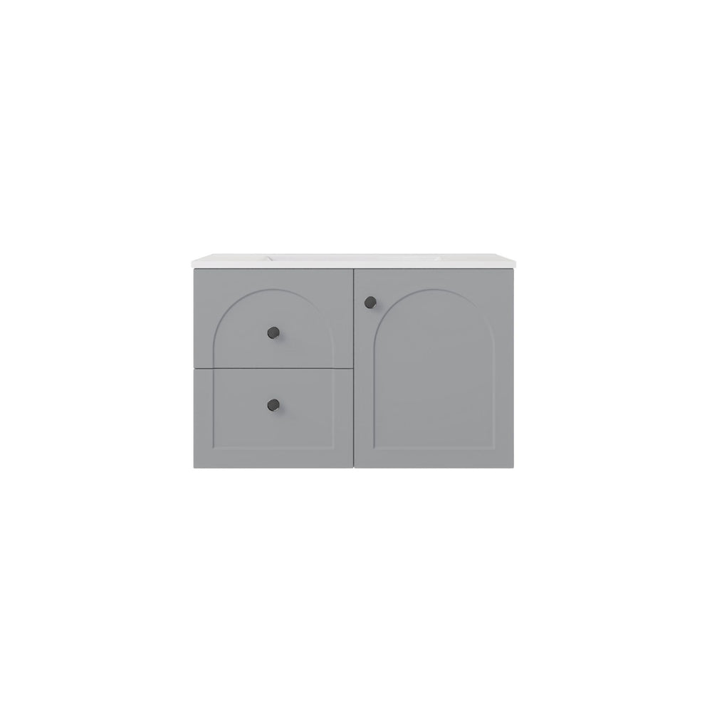 LUKKA CHESTER FEDERATION MATTE GREY 750MM SINGLE BOWL WALL HUNG VANITY (AVAILABLE IN LEFT HAND DRAWER AND RIGHT HAND DRAWER)