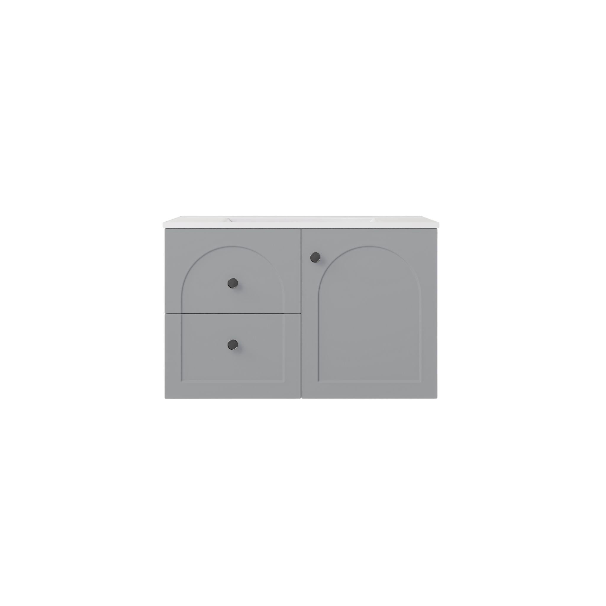 LUKKA CHESTER FEDERATION MATTE GREY 750MM SINGLE BOWL WALL HUNG VANITY (AVAILABLE IN LEFT HAND DRAWER AND RIGHT HAND DRAWER)