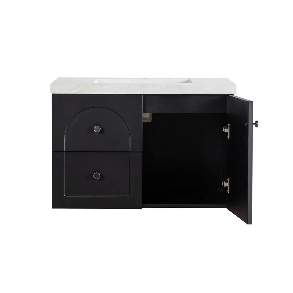LUKKA CHESTER FEDERATION MATTE BLACK 750MM SINGLE BOWL WALL HUNG VANITY (AVAILABLE IN LEFT HAND DRAWER AND RIGHT HAND DRAWER)