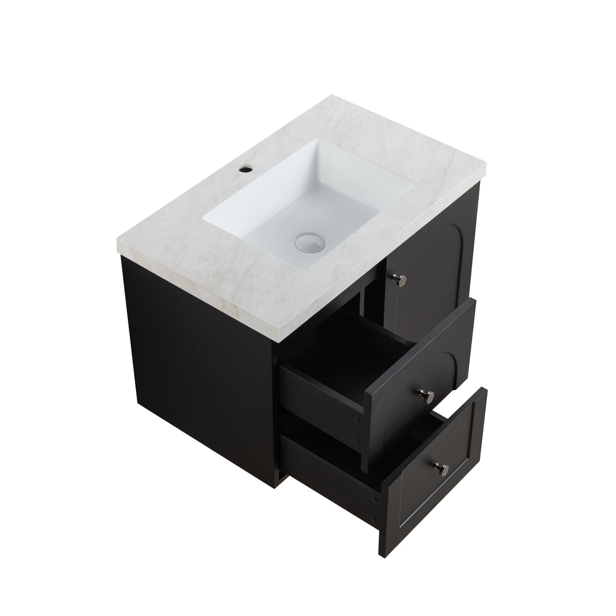 LUKKA CHESTER FEDERATION MATTE BLACK 750MM SINGLE BOWL WALL HUNG VANITY (AVAILABLE IN LEFT HAND DRAWER AND RIGHT HAND DRAWER)