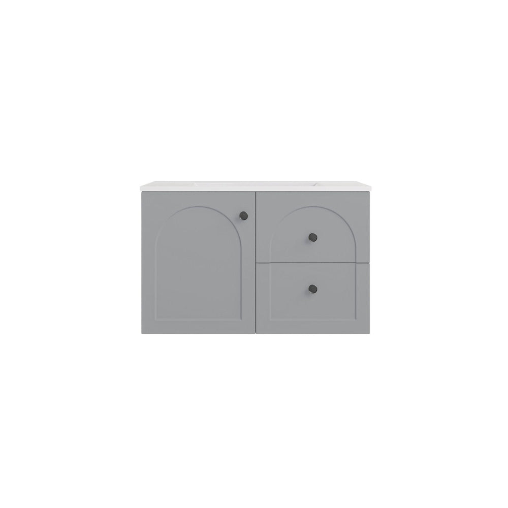 LUKKA CHESTER FEDERATION MATTE GREY 750MM SINGLE BOWL WALL HUNG VANITY (AVAILABLE IN LEFT HAND DRAWER AND RIGHT HAND DRAWER)