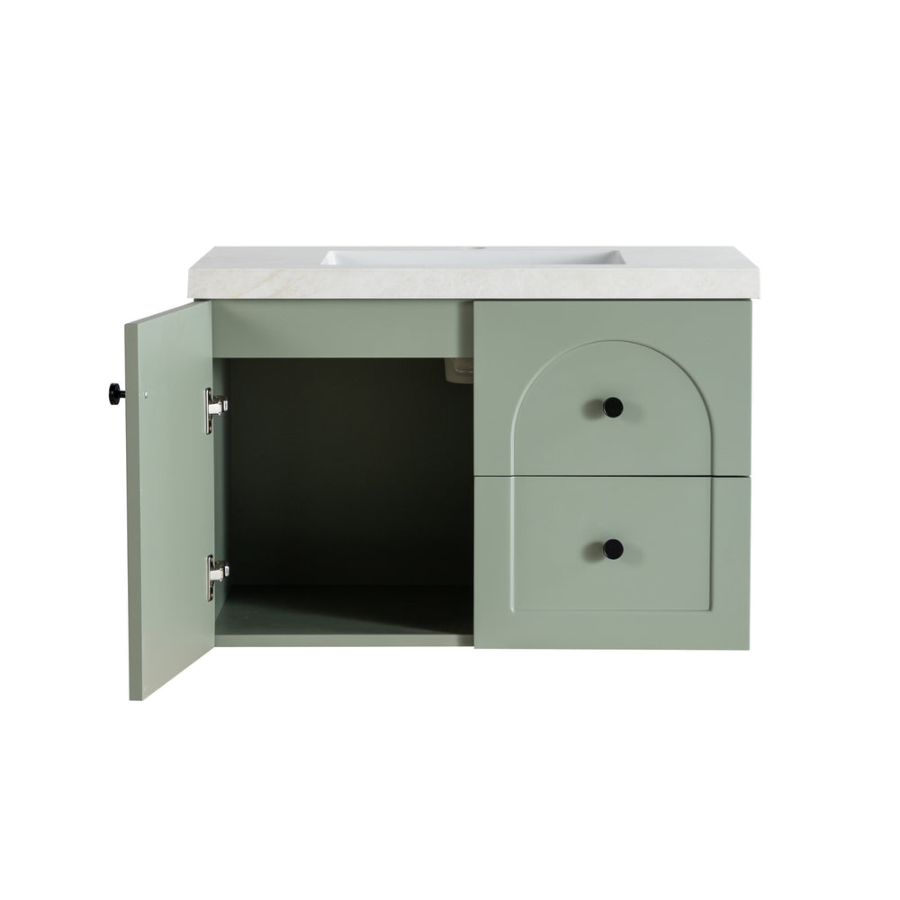LUKKA CHESTER FEDERATION OLIVE GREEN 750MM SINGLE BOWL WALL HUNG VANITY (AVAILABLE IN LEFT HAND DRAWER AND RIGHT HAND DRAWER)