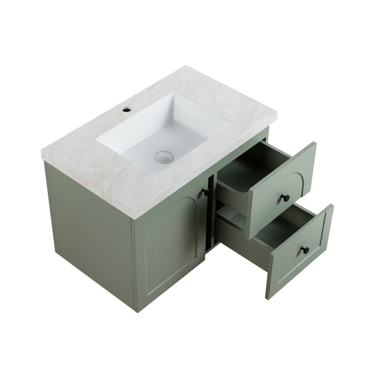 LUKKA CHESTER FEDERATION OLIVE GREEN 750MM SINGLE BOWL WALL HUNG VANITY (AVAILABLE IN LEFT HAND DRAWER AND RIGHT HAND DRAWER)
