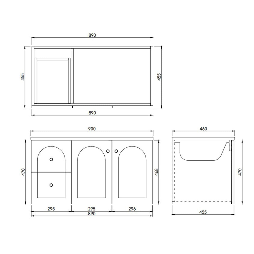LUKKA CHESTER FEDERATION MATTE GREY 900MM SINGLE BOWL WALL HUNG VANITY (AVAILABLE IN LEFT HAND DRAWER AND RIGHT HAND DRAWER)
