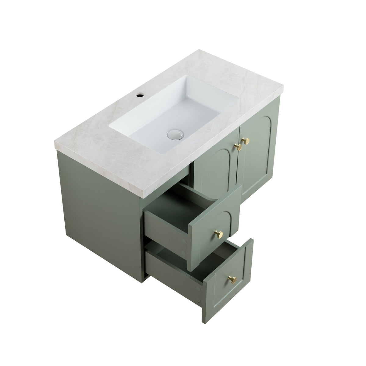 LUKKA CHESTER FEDERATION OLIVE GREEN 900MM SINGLE BOWL WALL HUNG VANITY (AVAILABLE IN LEFT HAND DRAWER AND RIGHT HAND DRAWER)