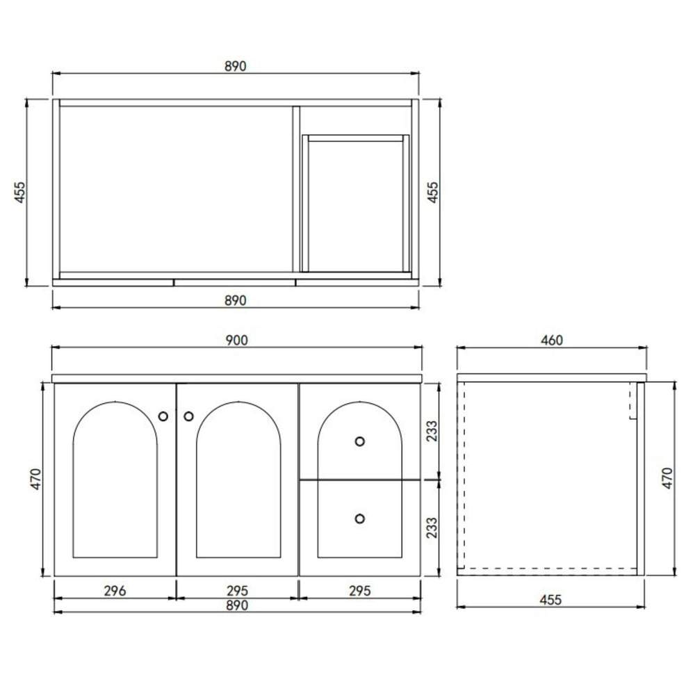 LUKKA CHESTER FEDERATION MATTE BLACK 900MM SINGLE BOWL WALL HUNG VANITY (AVAILABLE IN LEFT HAND DRAWER AND RIGHT HAND DRAWER)