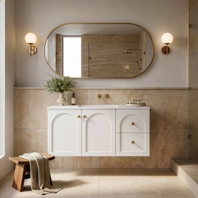 LUKKA CHESTER FEDERATION MATTE WHITE 900MM SINGLE BOWL WALL HUNG VANITY (AVAILABLE IN LEFT HAND DRAWER AND RIGHT HAND DRAWER)