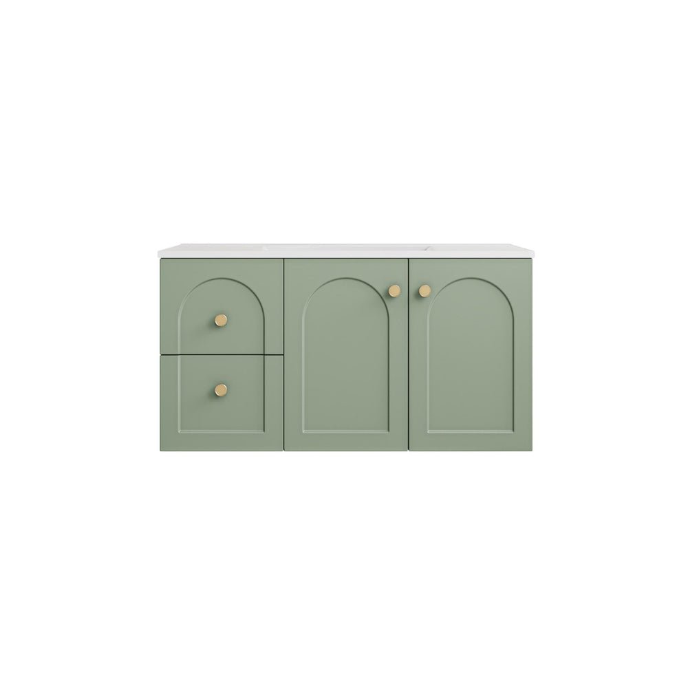 LUKKA CHESTER FEDERATION OLIVE GREEN 900MM SINGLE BOWL WALL HUNG VANITY (AVAILABLE IN LEFT HAND DRAWER AND RIGHT HAND DRAWER)