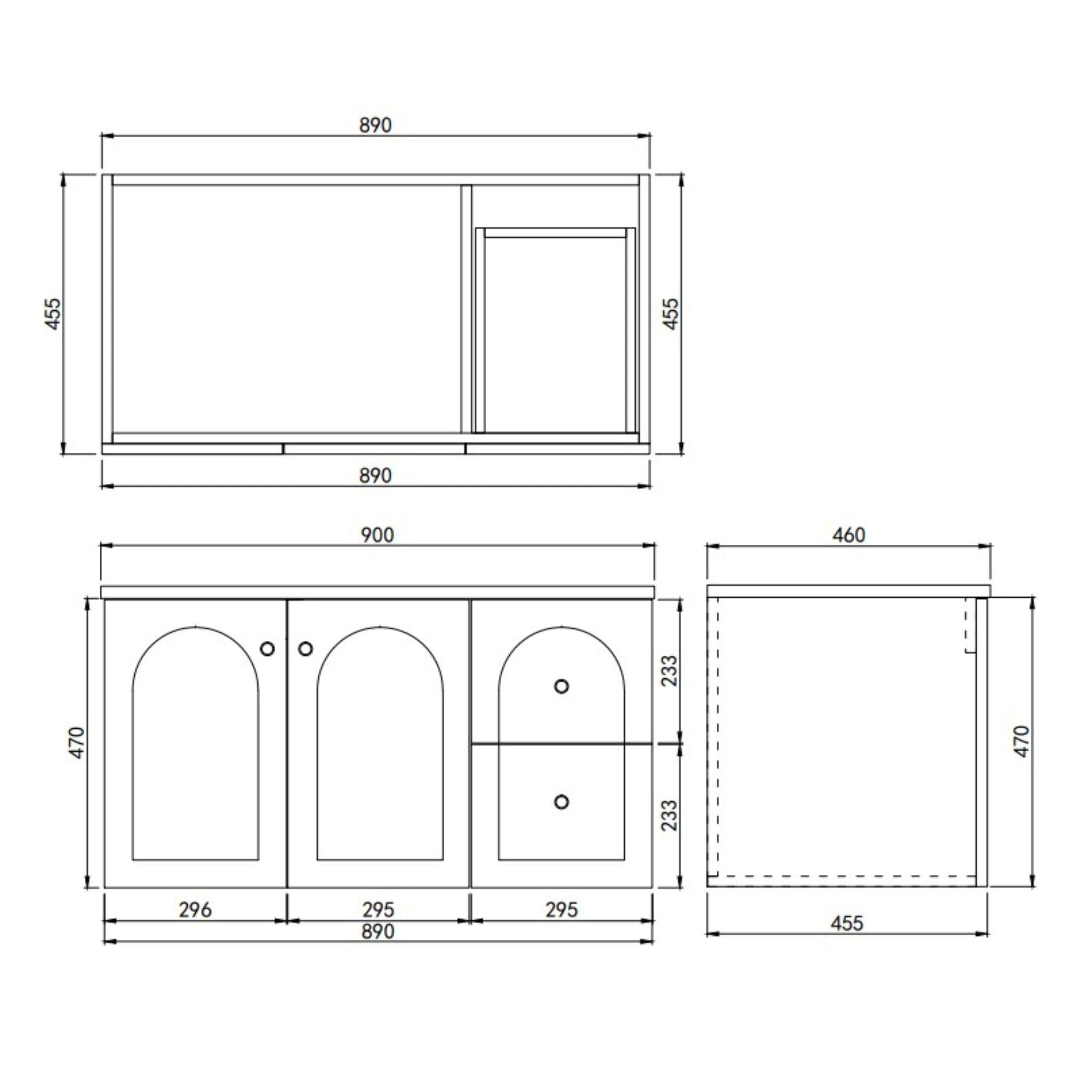 LUKKA CHESTER FEDERATION MATTE GREY 900MM SINGLE BOWL WALL HUNG VANITY (AVAILABLE IN LEFT HAND DRAWER AND RIGHT HAND DRAWER)