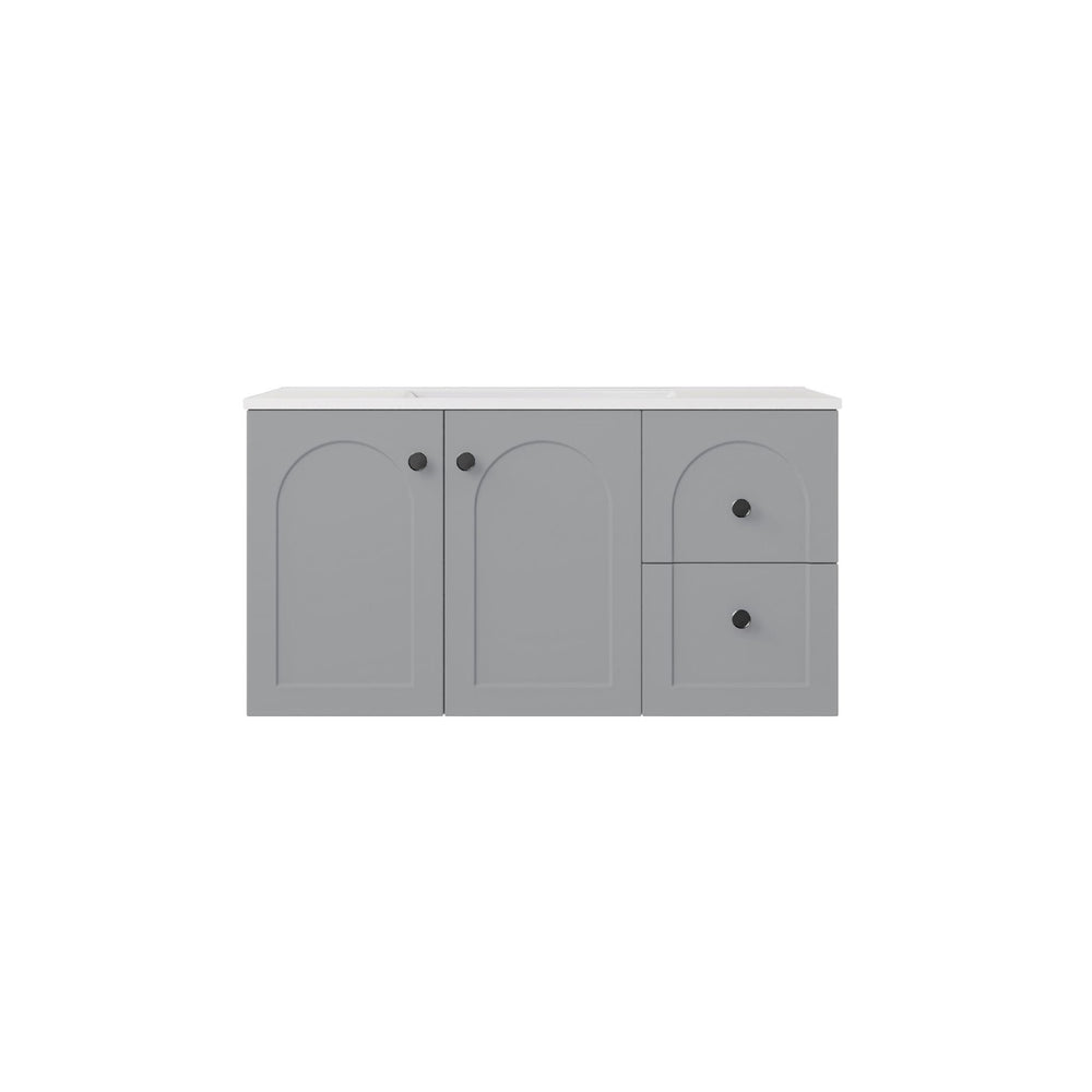 LUKKA CHESTER FEDERATION MATTE GREY 900MM SINGLE BOWL WALL HUNG VANITY (AVAILABLE IN LEFT HAND DRAWER AND RIGHT HAND DRAWER)