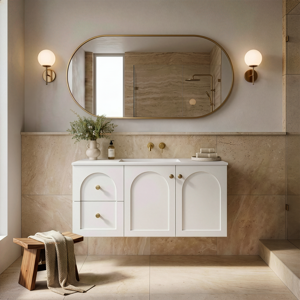 LUKKA CHESTER FEDERATION MATTE WHITE 900MM SINGLE BOWL WALL HUNG VANITY (AVAILABLE IN LEFT HAND DRAWER AND RIGHT HAND DRAWER)