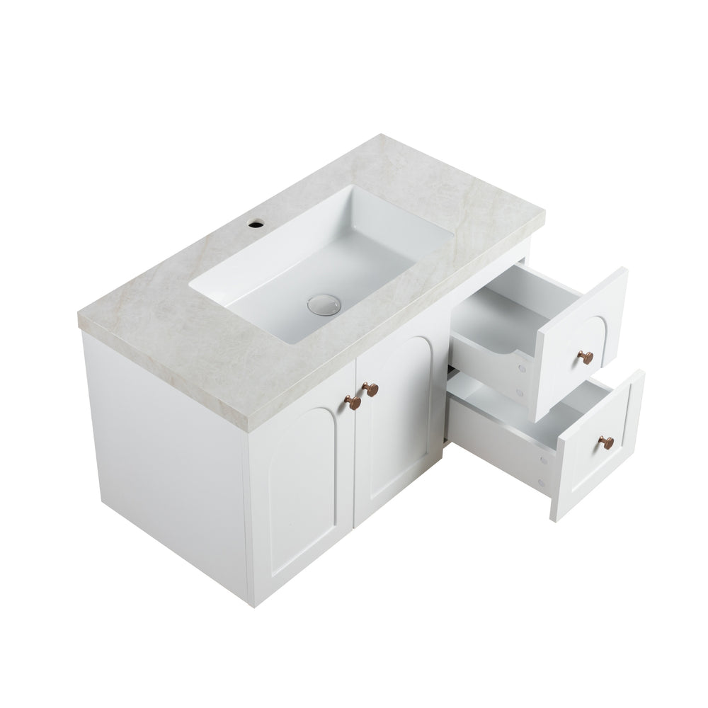 LUKKA CHESTER FEDERATION MATTE WHITE 900MM SINGLE BOWL WALL HUNG VANITY (AVAILABLE IN LEFT HAND DRAWER AND RIGHT HAND DRAWER)