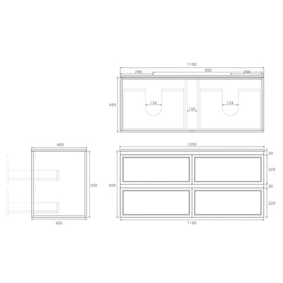 LUKKA HAMILTON MATTE GREY 1200MM DOUBLE BOWL WALL HUNG VANITY