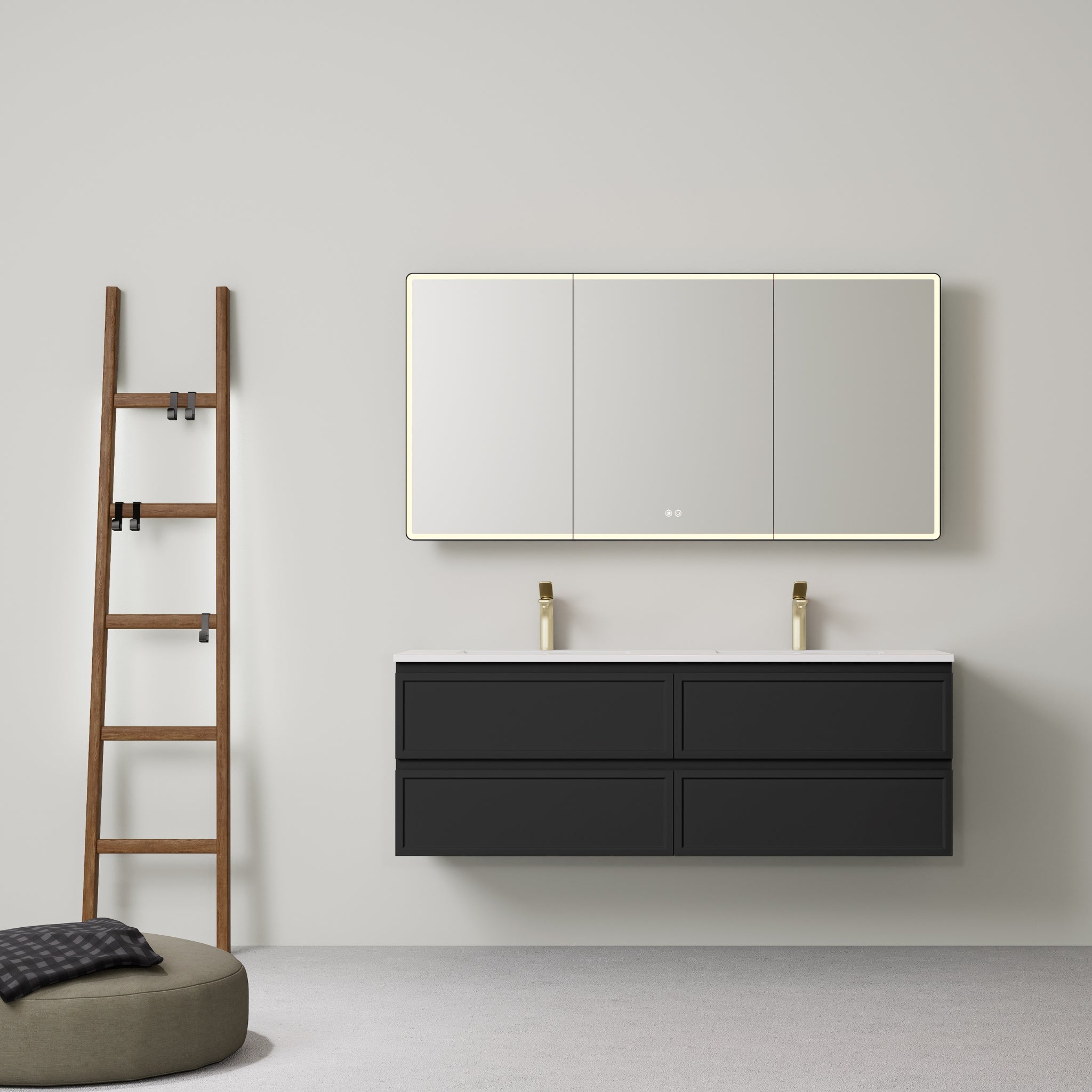 LUKKA HAMILTON MATTE BLACK 1500MM DOUBLE BOWL WALL HUNG VANITY