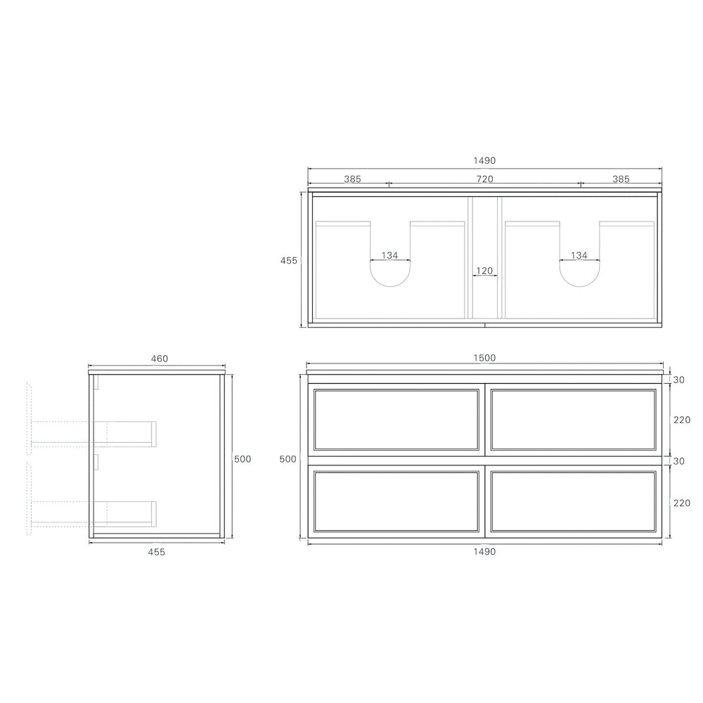 LUKKA HAMILTON MATTE GREY 1500MM DOUBLE BOWL WALL HUNG VANITY