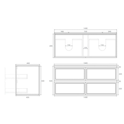 LUKKA HAMILTON MATTE WHITE 1500MM DOUBLE BOWL WALL HUNG VANITY