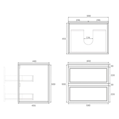 LUKKA HAMILTON MATTE GREY 600MM SINGLE BOWL WALL HUNG VANITY