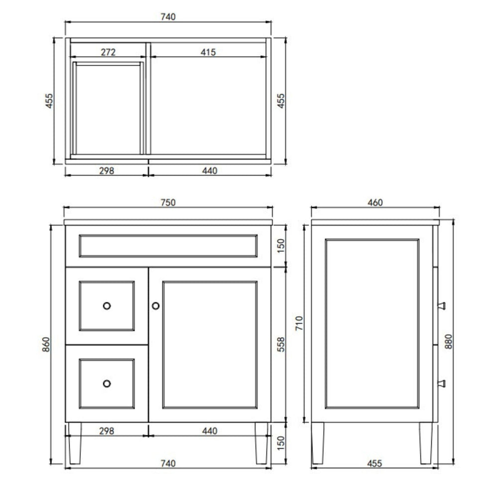 LUKKA HAROLD FEDERATION MATTE WHITE 750MM SINGLE BOWL FLOOR STANDING VANITY (AVAILABLE IN LEFT AND RIGHT HAND DRAWER)